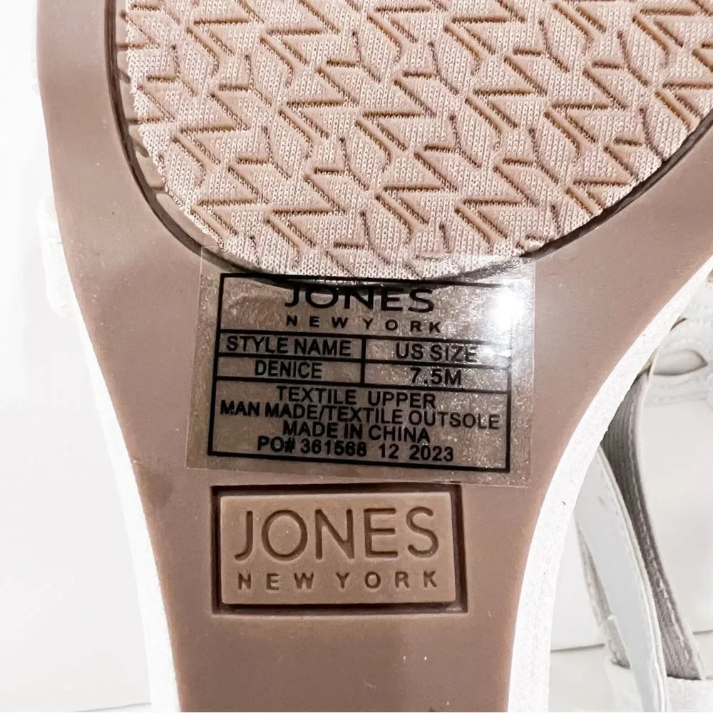 Jones New York Denice Strappy Bling Wedge Sandals Elastic Ankle Silver 7.5 NEW